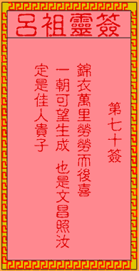 吕祖灵签 第70签:古人海瑞中龙头凤尾进士