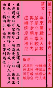 关帝灵签 第26签:中吉 邵尧夫告天