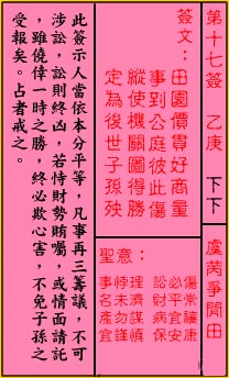 关帝灵签 第17签:下下 虞芮争闲田